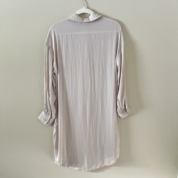 Rachel Zoe Long Button Up Cream Satin Silky Work Wear Career Minimalist Champane - Picture 8 of 8